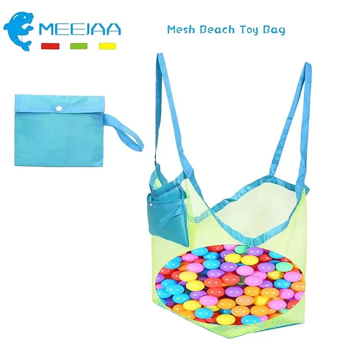 Kids' Mesh Beach Bag - Spacious Toy Organizer for Beach Trips, Pool Days & Bathtime Fun | Holds Shells, Towels & Bath Toys