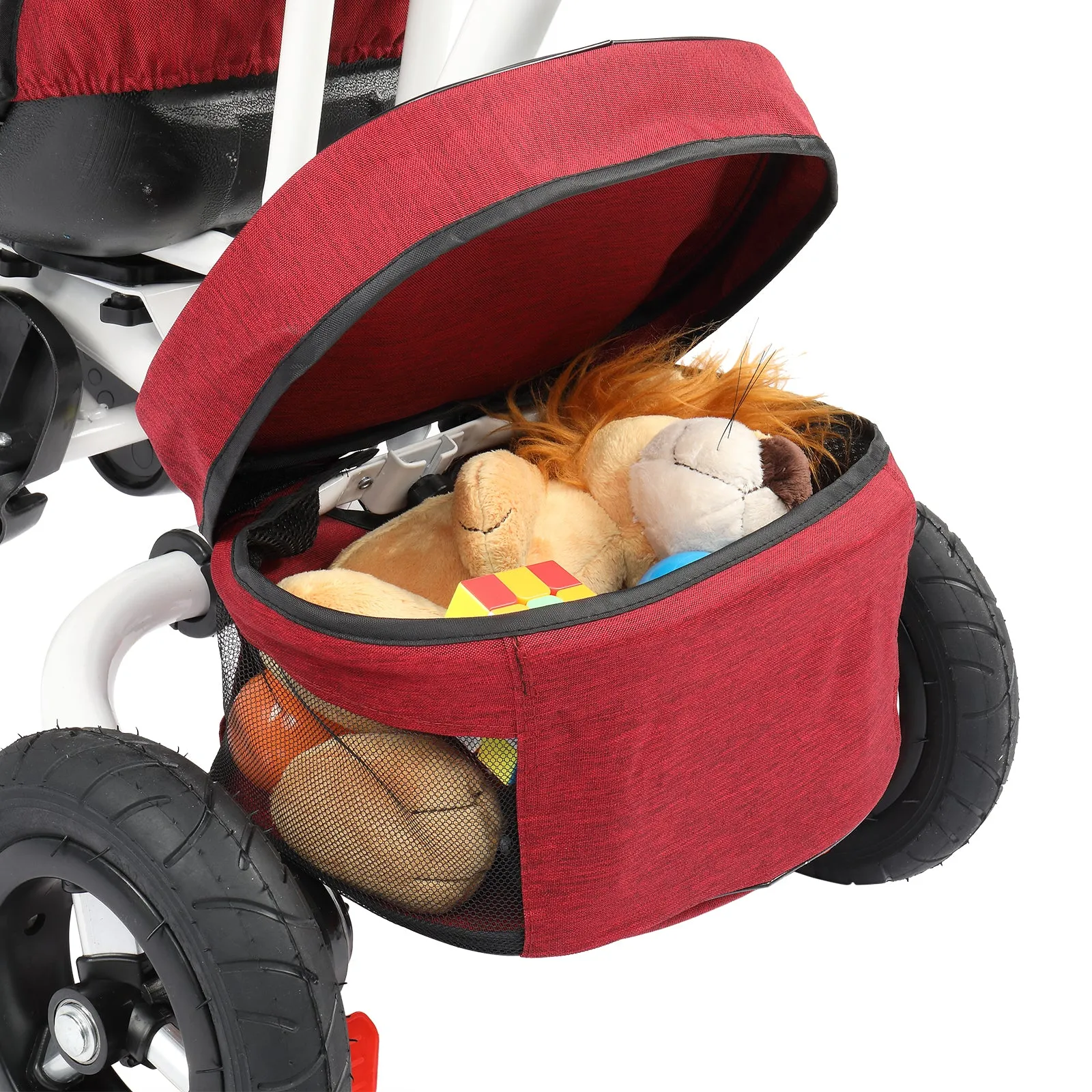 Kids Tricycle，Kids Folding Steer Stroller with Rotatable Seat, Adjustable Push Handle & Canopy, Safety Harness, Storage Bag