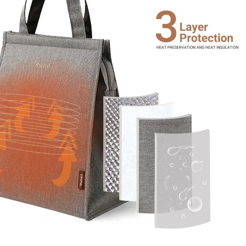 L Size Lunch Bag Thermal Insulated Box Bento Pouch Food Tote Work School Picnic