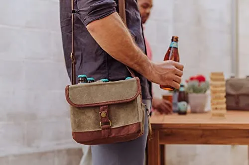 LEGACY - a Picnic Time Brand Caddy, Tote with Opener, 6-Pack Cooler, Gifts for Beer Lovers, (Khaki Green with Brown Accents)