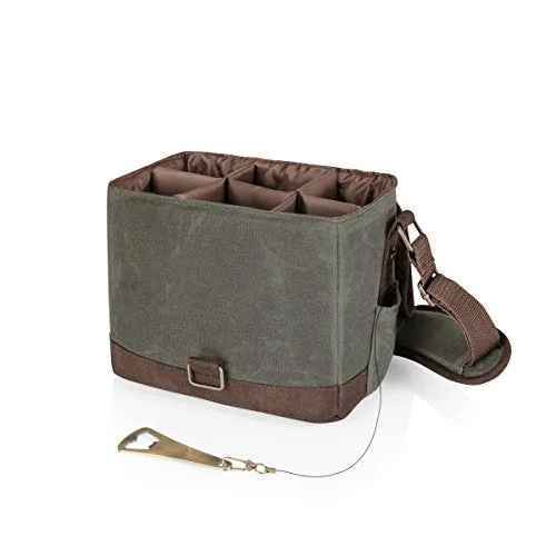 LEGACY - a Picnic Time Brand Caddy, Tote with Opener, 6-Pack Cooler, Gifts for Beer Lovers, (Khaki Green with Brown Accents)