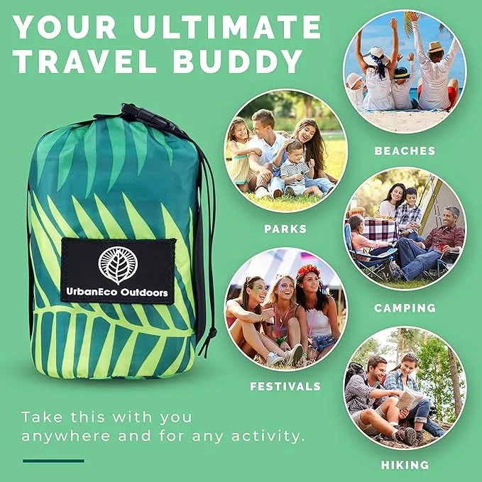 Lightweight Beach Blanket - Oversized 107" x 77" - Waterproof Sandproof - Double Anchored for Fun Leisure Beach Blanket - with Stake and Pouch - Durable Sand Beach Mat