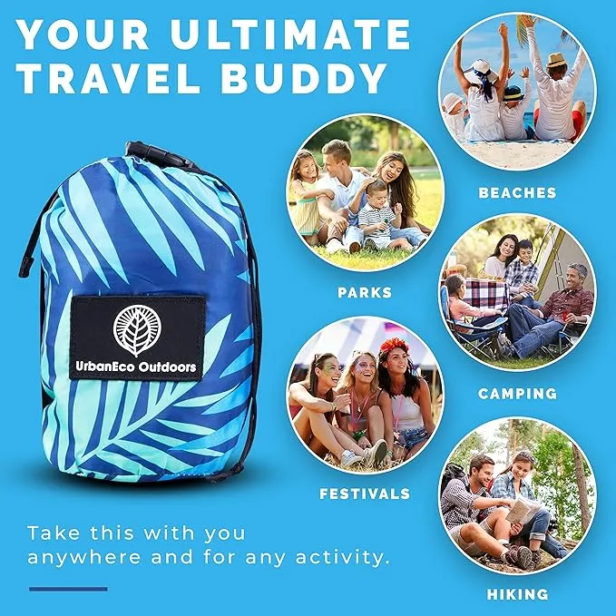 Lightweight Beach Blanket - Oversized 107" x 77" - Waterproof Sandproof - Double Anchored for Fun Leisure Beach Blanket - with Stake and Pouch - Durable Sand Beach Mat