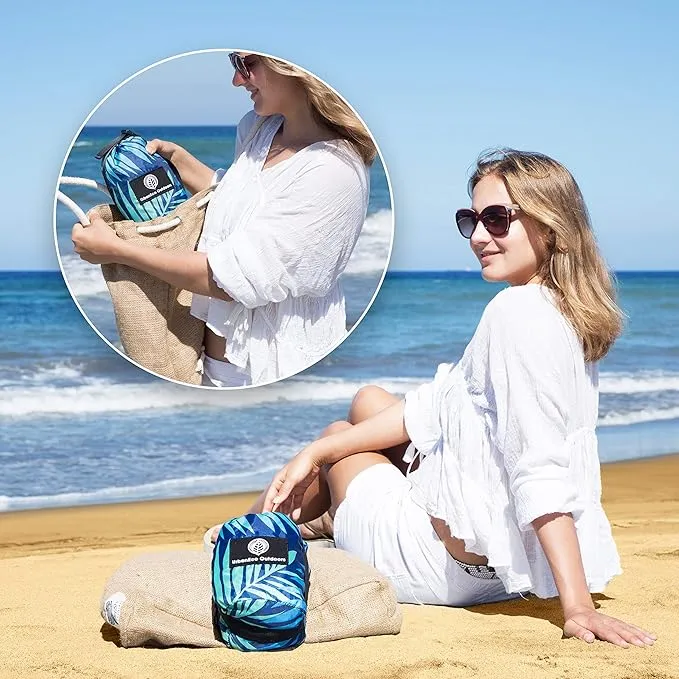 Lightweight Beach Blanket - Oversized 107" x 77" - Waterproof Sandproof - Double Anchored for Fun Leisure Beach Blanket - with Stake and Pouch - Durable Sand Beach Mat