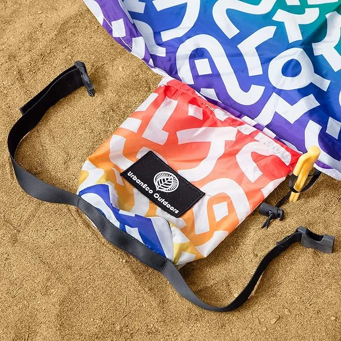 Lightweight Beach Blanket - Oversized 107" x 77" - Waterproof Sandproof - Double Anchored for Fun Leisure Beach Blanket - with Stake and Pouch - Durable Sand Beach Mat