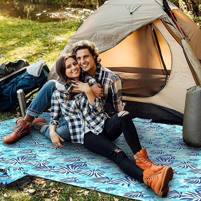 Lightweight Beach Blanket - Oversized 107" x 77" - Waterproof Sandproof - Double Anchored for Fun Leisure Beach Blanket - with Stake and Pouch - Durable Sand Beach Mat