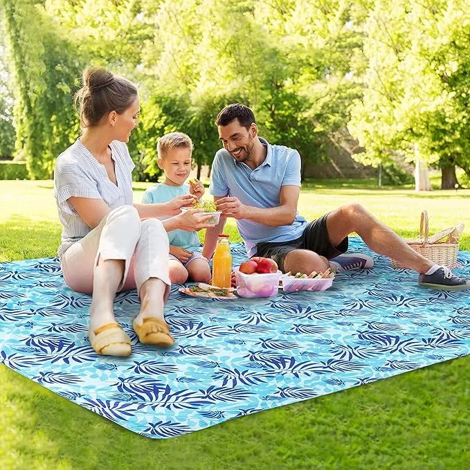 Lightweight Beach Blanket - Oversized 107" x 77" - Waterproof Sandproof - Double Anchored for Fun Leisure Beach Blanket - with Stake and Pouch - Durable Sand Beach Mat