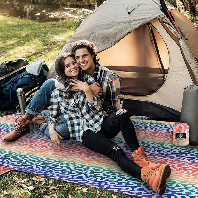 Lightweight Beach Blanket - Oversized 107" x 77" - Waterproof Sandproof - Double Anchored for Fun Leisure Beach Blanket - with Stake and Pouch - Durable Sand Beach Mat