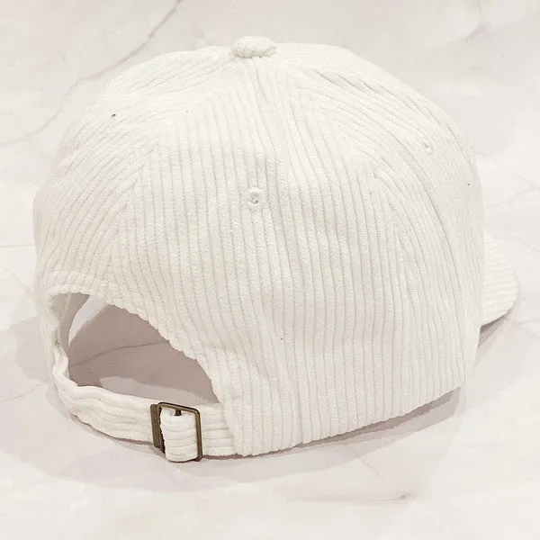 MAMA Corduroy Ball Cap – Fuzzy Letter Patch Hat with Adjustable Clip Closure