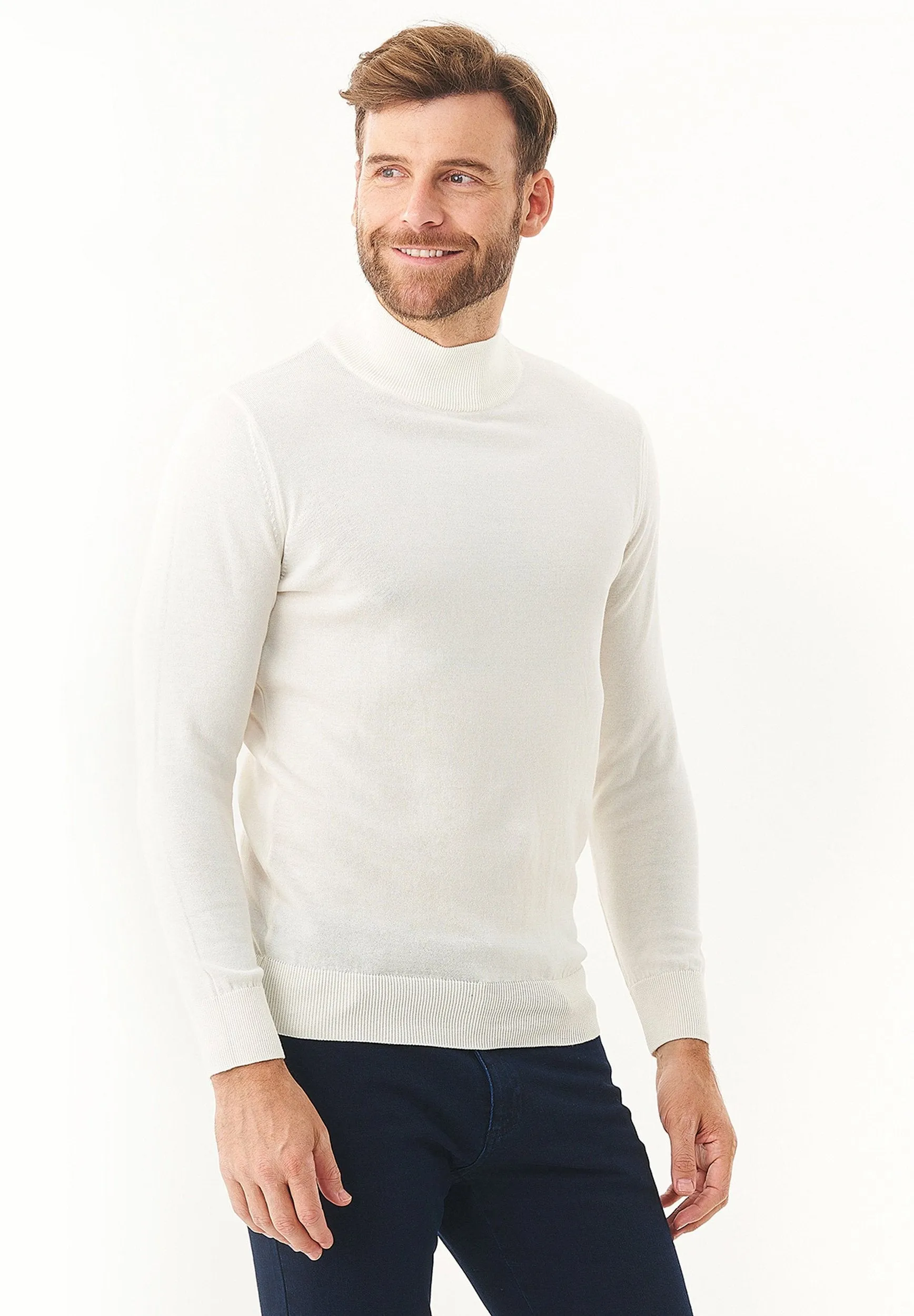 Men's Organic Cotton Turtleneck Sweater Off White