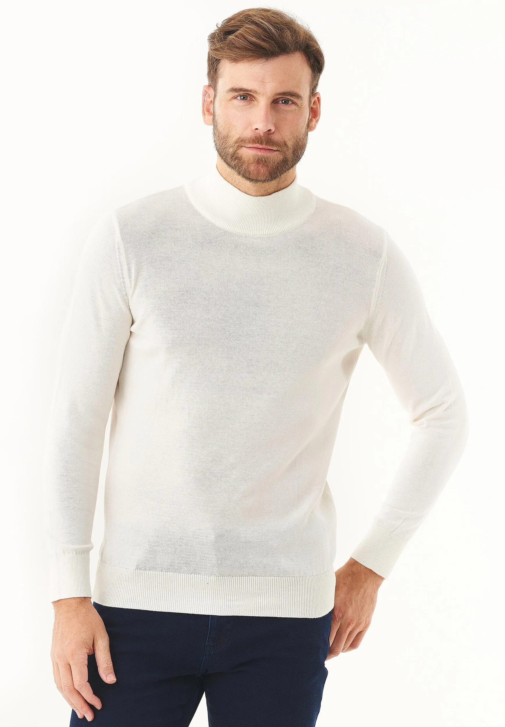 Men's Organic Cotton Turtleneck Sweater Off White