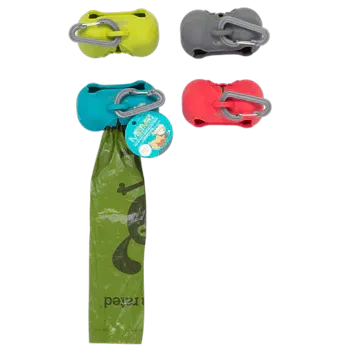 Messy Mutts Silicone Waste Bag Holder with Earth Rated Roll 15 Poop Bags