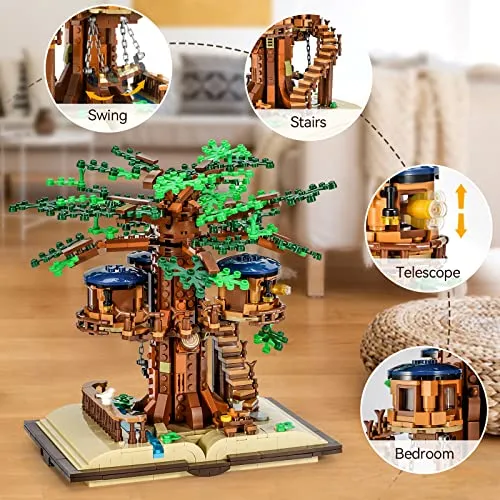 Mibido Ideas Tree House Building Kit with Led Lights, Build-and-Display Model Home or Office Decor for Adults Creative Forest Toy Gift for Kids Aged 12 , New 2022 (1008 Pieces)