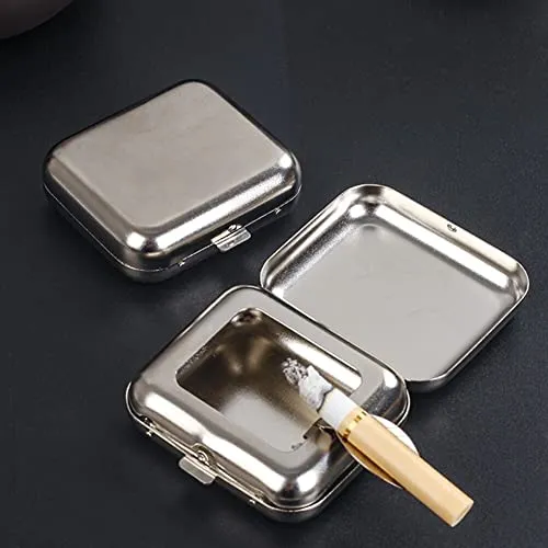 Mini Compact Portable Ashtray,Square Stainless Steel Mini Pocket Ashtray Cigarettes Ash Tray with Lid Outdoor Windproof Pocket Smoking Ash Tray Vehicle Cigarette Ashtray for Outdoor Home Office