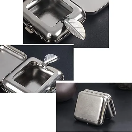 Mini Compact Portable Ashtray,Square Stainless Steel Mini Pocket Ashtray Cigarettes Ash Tray with Lid Outdoor Windproof Pocket Smoking Ash Tray Vehicle Cigarette Ashtray for Outdoor Home Office
