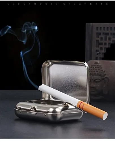 Mini Compact Portable Ashtray,Square Stainless Steel Mini Pocket Ashtray Cigarettes Ash Tray with Lid Outdoor Windproof Pocket Smoking Ash Tray Vehicle Cigarette Ashtray for Outdoor Home Office