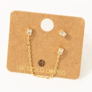 Mini Rectangle Chain Stud Earrings Set