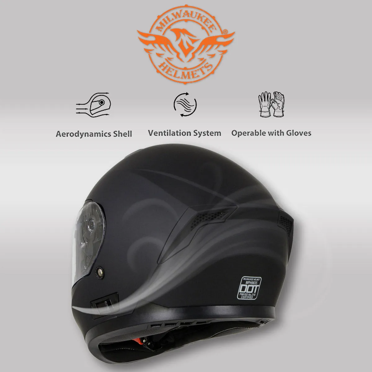 MPH9835DOT 'Sweeper' Flat Black Advanced Motorcycle Modular Helmet for Men and Women Biker w/ Drop Down Visor