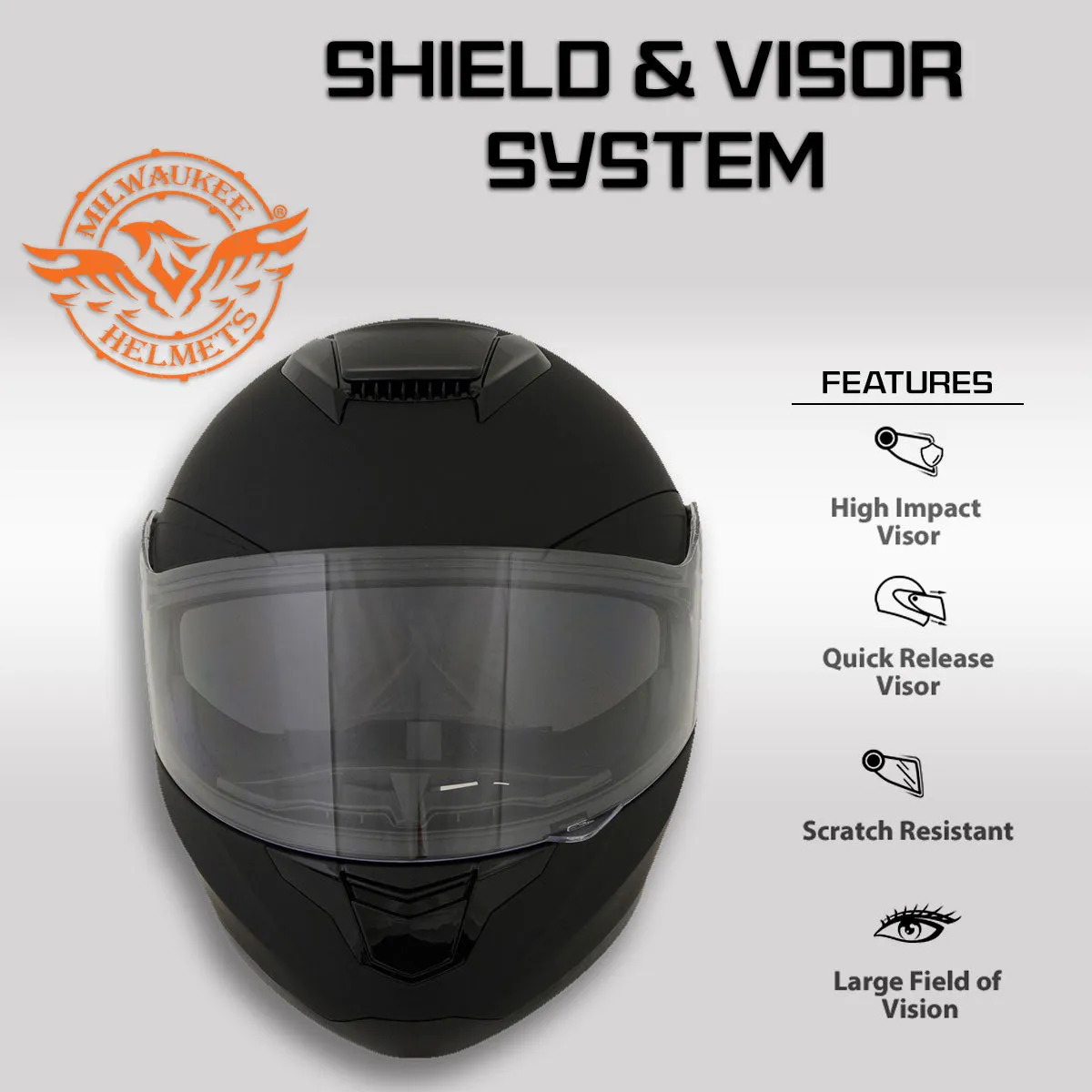 MPH9835DOT 'Sweeper' Flat Black Advanced Motorcycle Modular Helmet for Men and Women Biker w/ Drop Down Visor