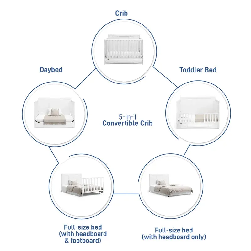 New in Box! Graco Asheville 4-in-1 Convertible Crib with Storage, Manufacture Date 07/22, Retails $449  NOTE: Couple minor scuffs from packaging mostly on back board