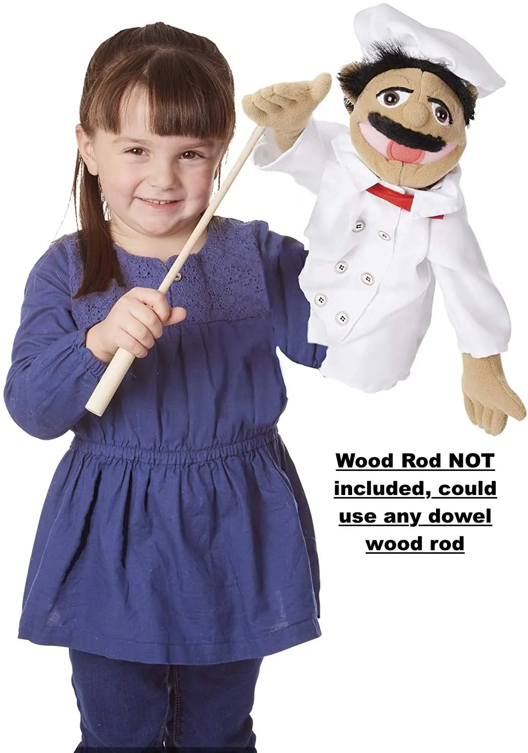 New Melissa & Doug Chef Puppet with Detachable Wooden Rod for Animated Gestures, Multi (Rod not included, could use any wooden dowel rod)