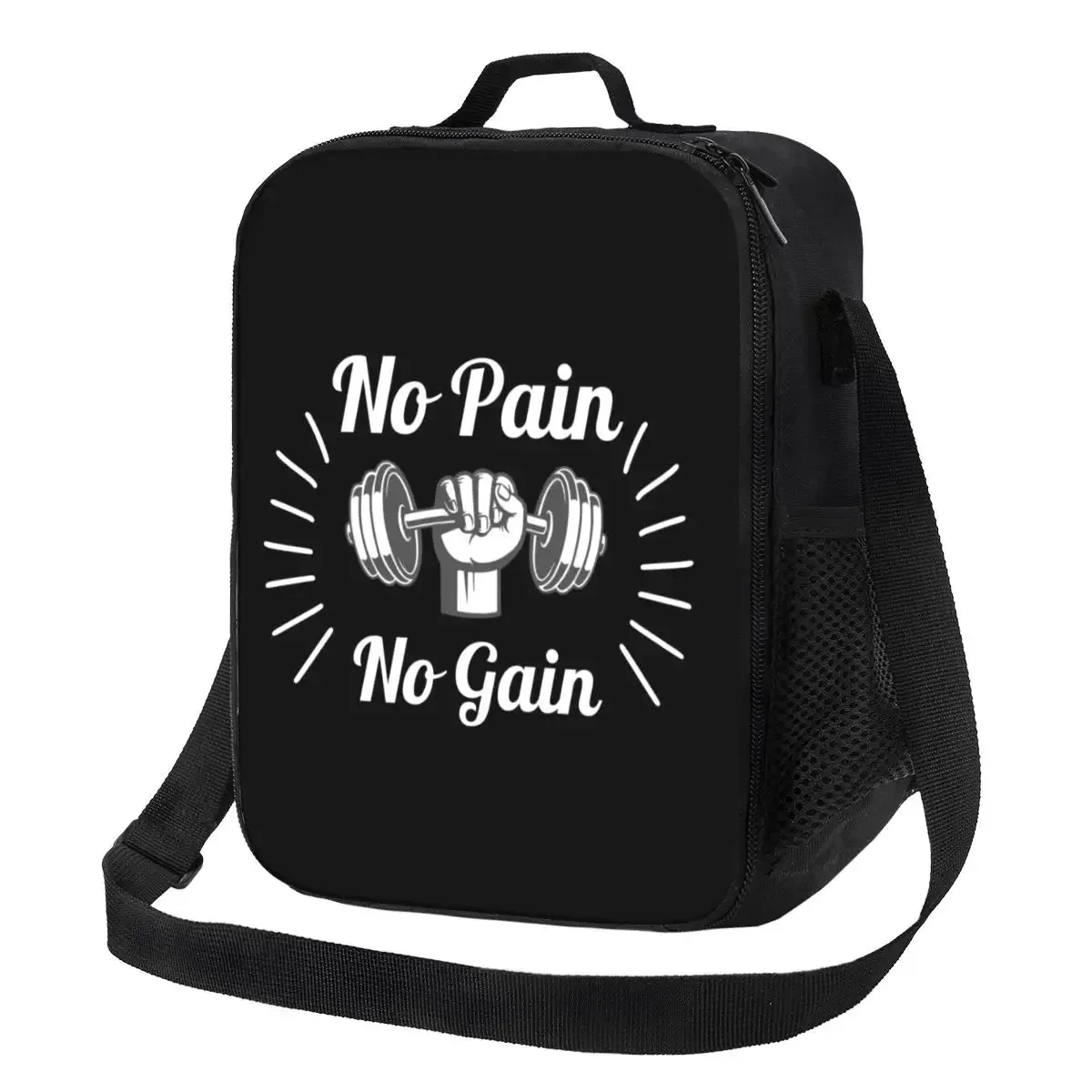 No Pain No Gain Insulated Lunch Tote Bag for Women Bodybuilding Fitness Gym Portable Thermal Cooler Food Bento Box School