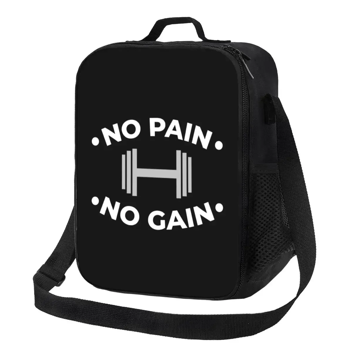 No Pain No Gain Insulated Lunch Tote Bag for Women Bodybuilding Fitness Gym Portable Thermal Cooler Food Bento Box School