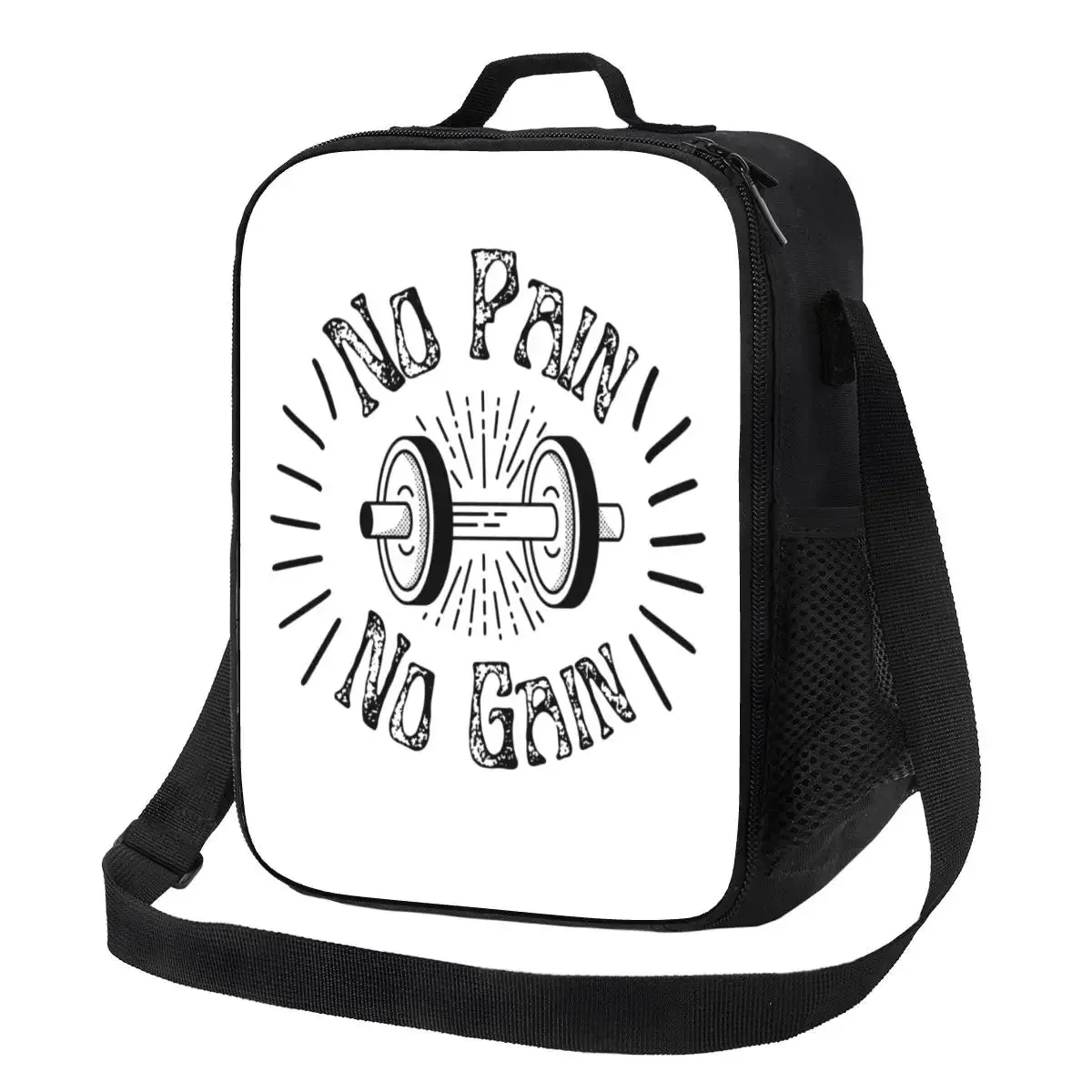 No Pain No Gain Insulated Lunch Tote Bag for Women Bodybuilding Fitness Gym Portable Thermal Cooler Food Bento Box School