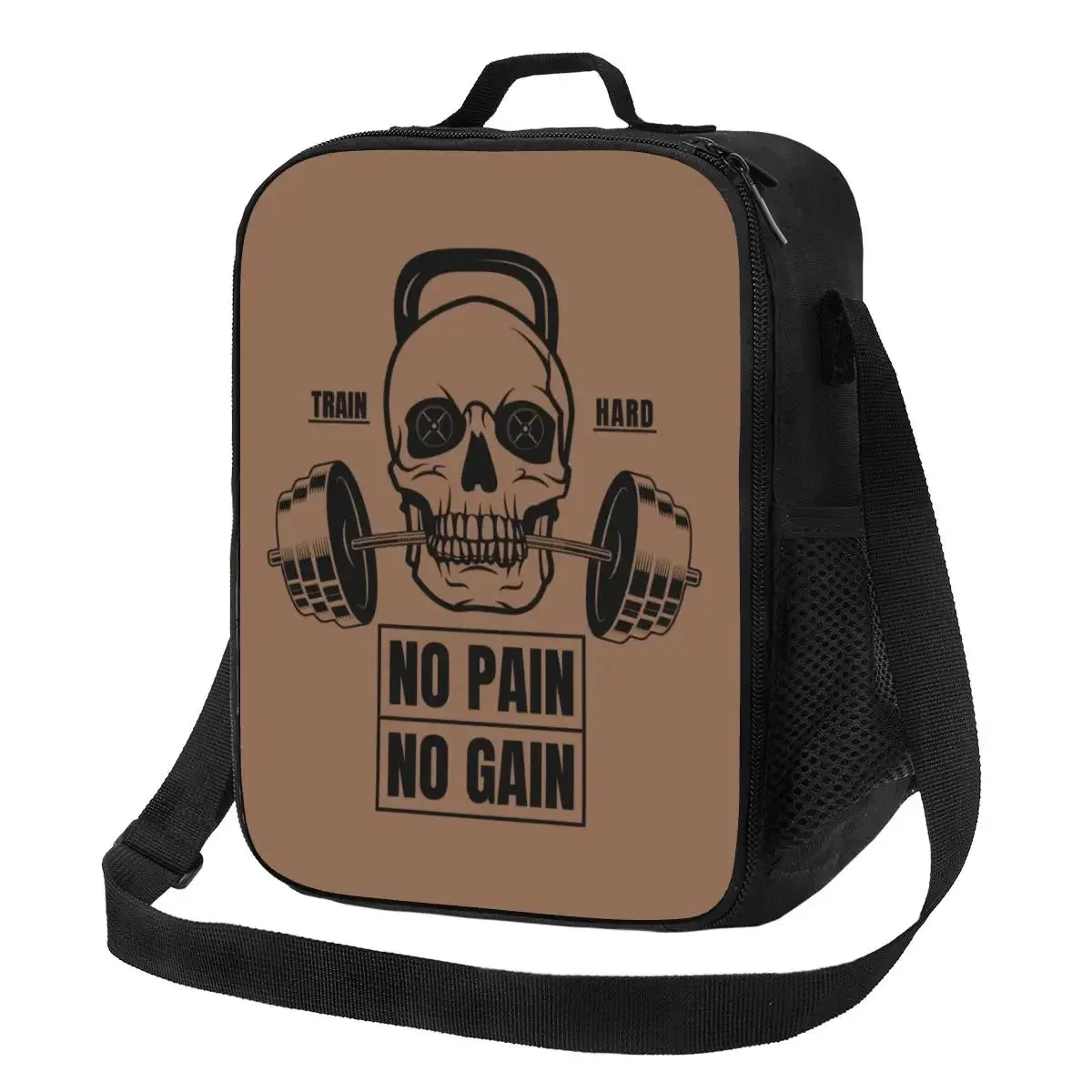 No Pain No Gain Insulated Lunch Tote Bag for Women Bodybuilding Fitness Gym Portable Thermal Cooler Food Bento Box School
