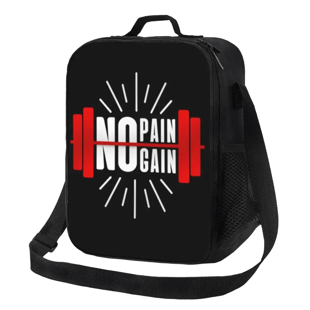 No Pain No Gain Insulated Lunch Tote Bag for Women Bodybuilding Fitness Gym Portable Thermal Cooler Food Bento Box School