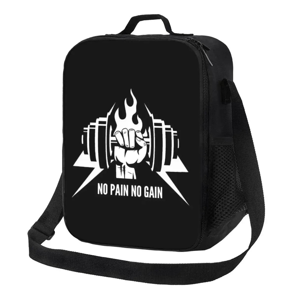 No Pain No Gain Insulated Lunch Tote Bag for Women Bodybuilding Fitness Gym Portable Thermal Cooler Food Bento Box School