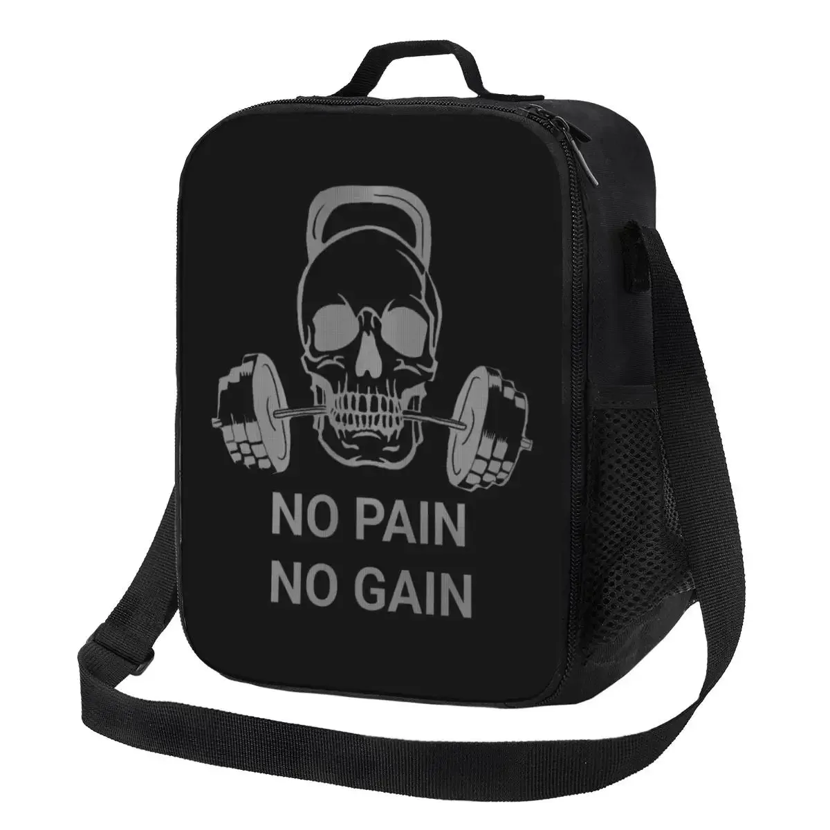 No Pain No Gain Insulated Lunch Tote Bag for Women Bodybuilding Fitness Gym Portable Thermal Cooler Food Bento Box School