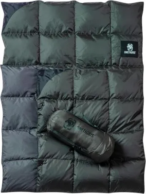 OneTigris Down Camping Blanket for Cold Weather Packable Puffy Backpacking Lightweight Quilt Hiking Gardening Travel Beach Picnic (OD Green)