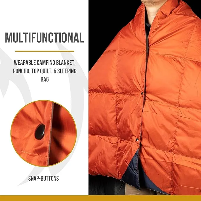 OneTigris Down Camping Blanket for Cold Weather Packable Puffy Backpacking Lightweight Quilt Hiking Gardening Travel Beach Picnic (Orange)