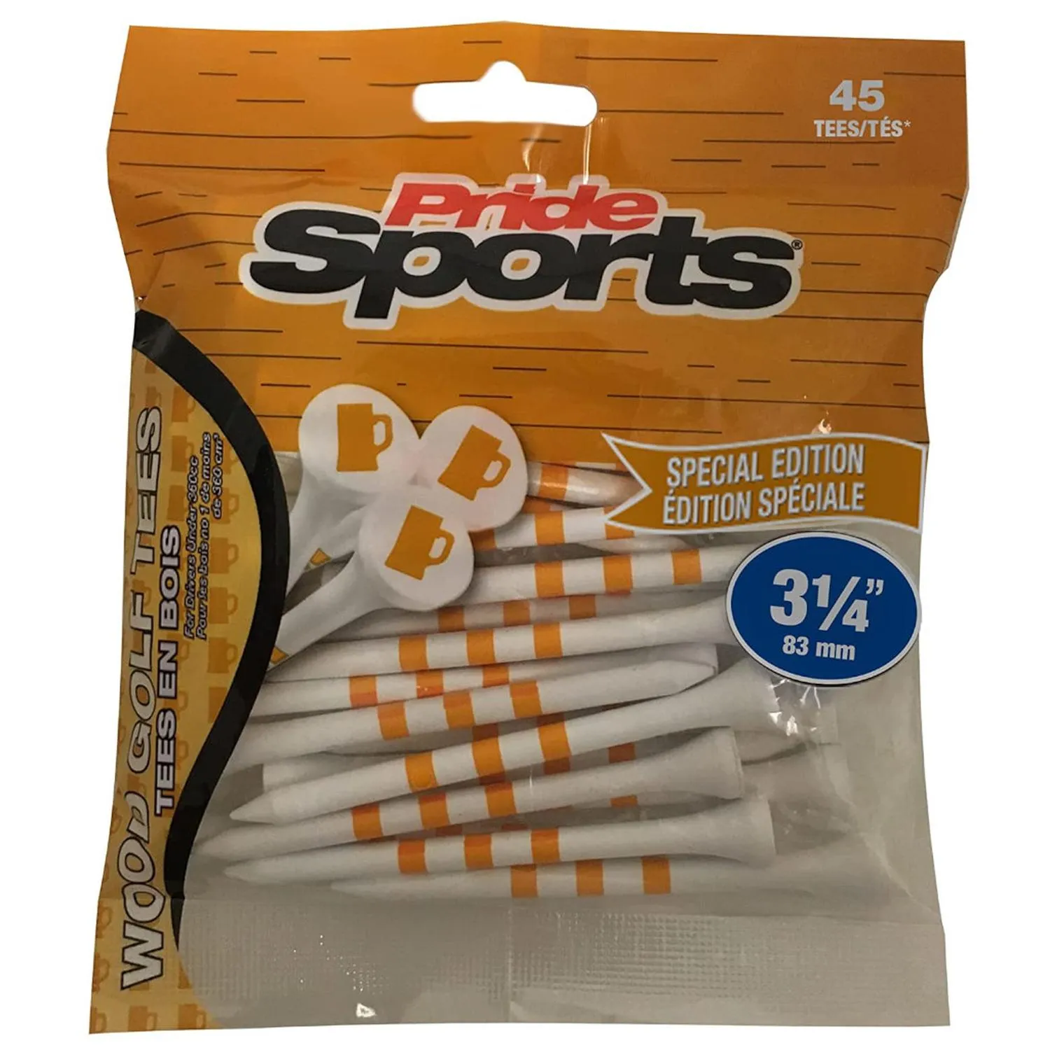 Paq. 45 tees madera Pride Sports Pride Golf 3 1/4 Cerveza