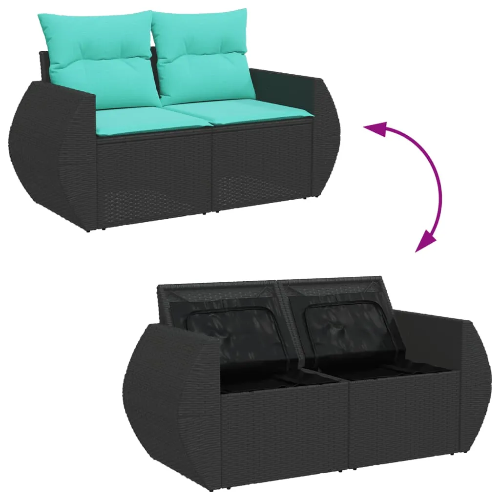 Patio Sofa with Cushions 2-Seater Black Poly Rattan