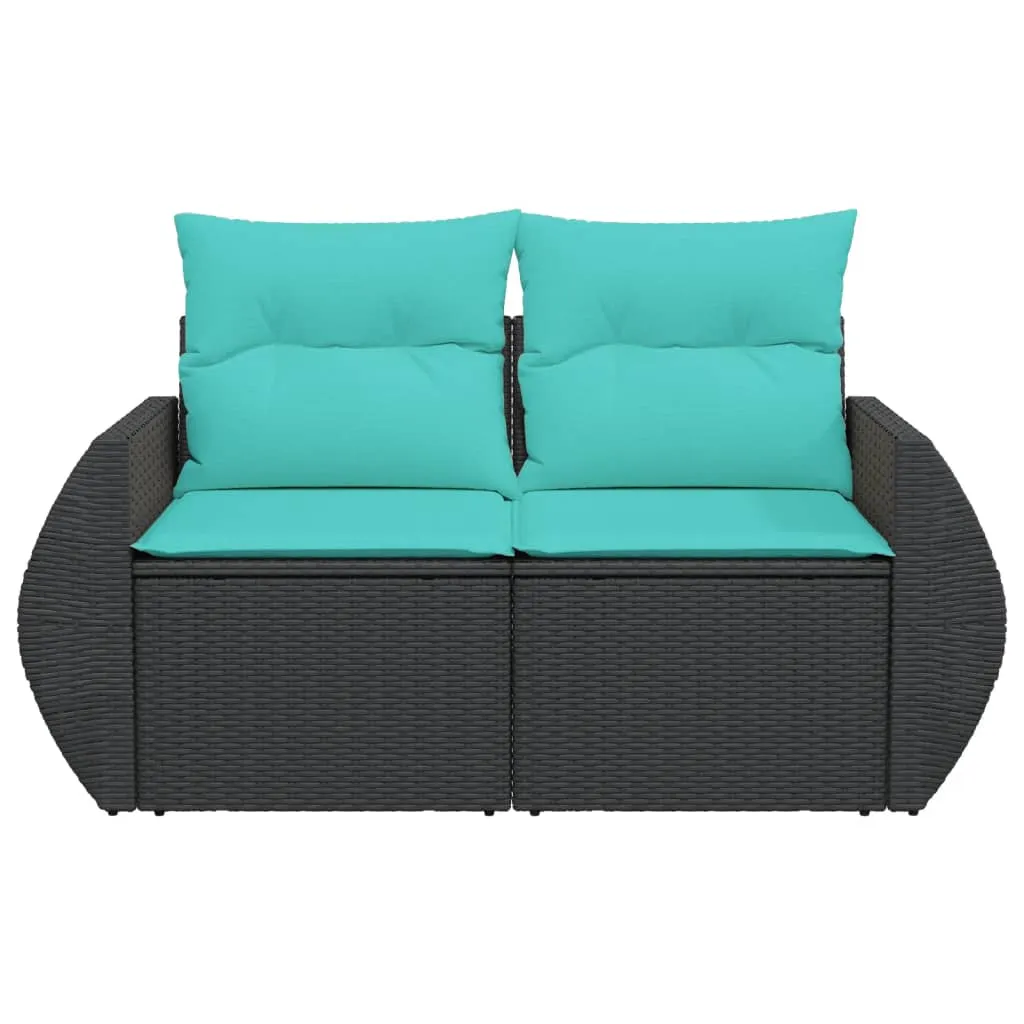 Patio Sofa with Cushions 2-Seater Black Poly Rattan