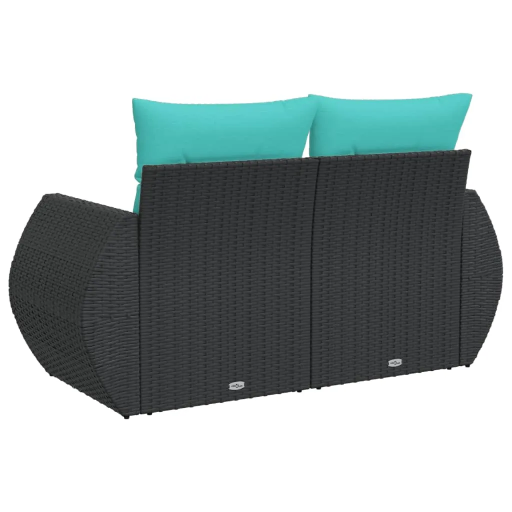Patio Sofa with Cushions 2-Seater Black Poly Rattan