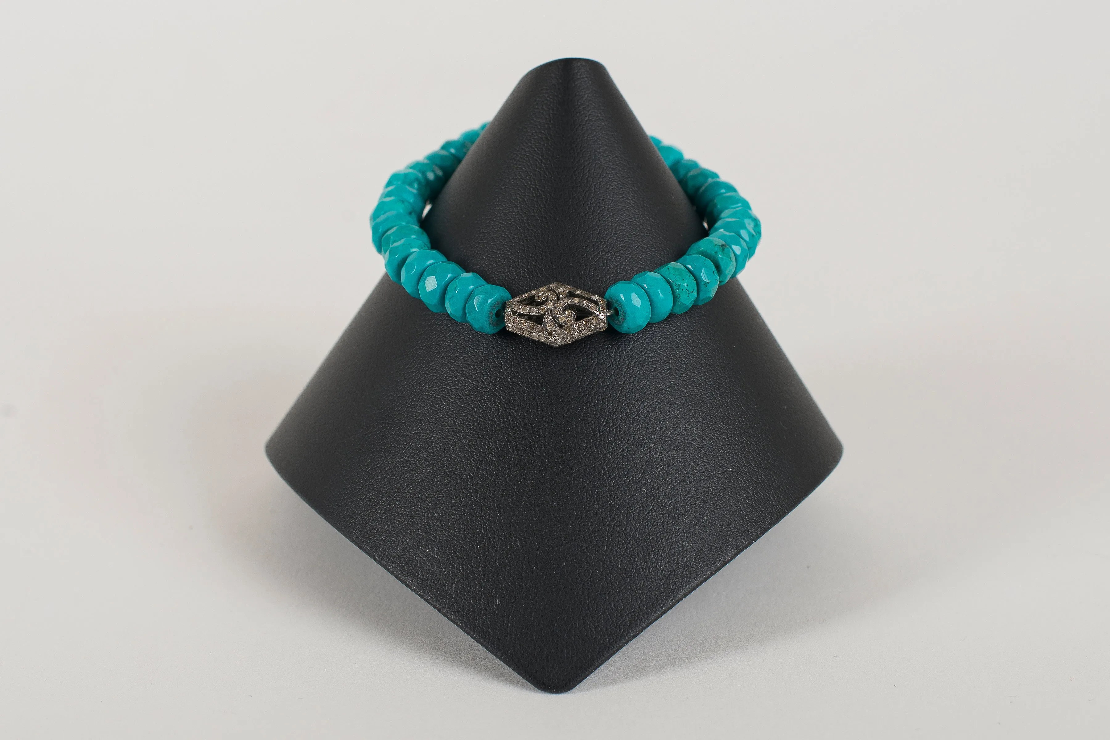 Pave diamond and turquoise rondelle bracelet