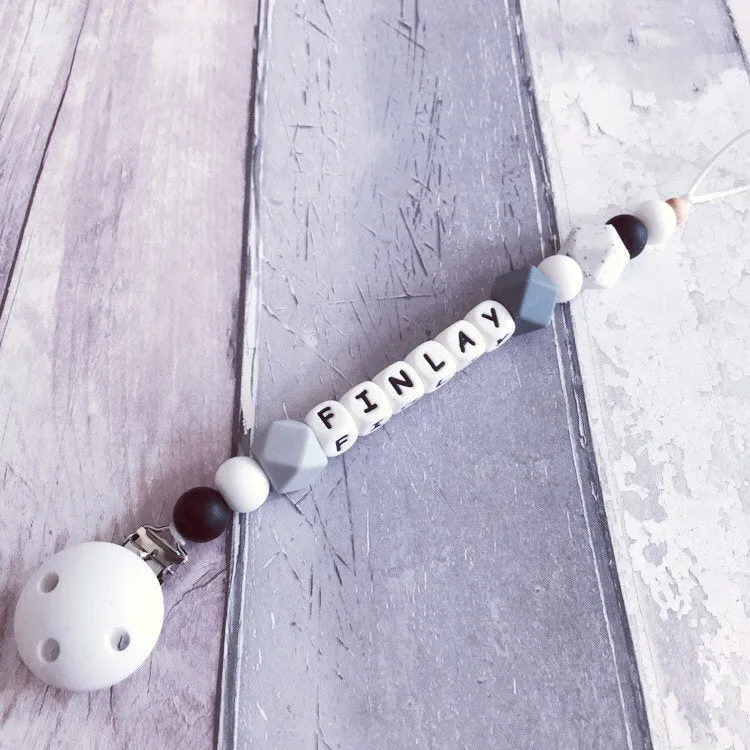 Personalised Silicone Dummy Clip - Monochrome