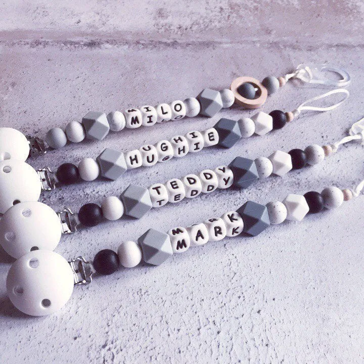 Personalised Silicone Dummy Clip - Monochrome