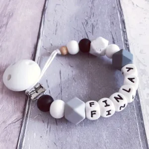 Personalised Silicone Dummy Clip - Monochrome