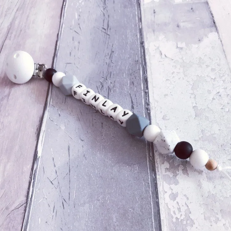 Personalised Silicone Dummy Clip - Monochrome