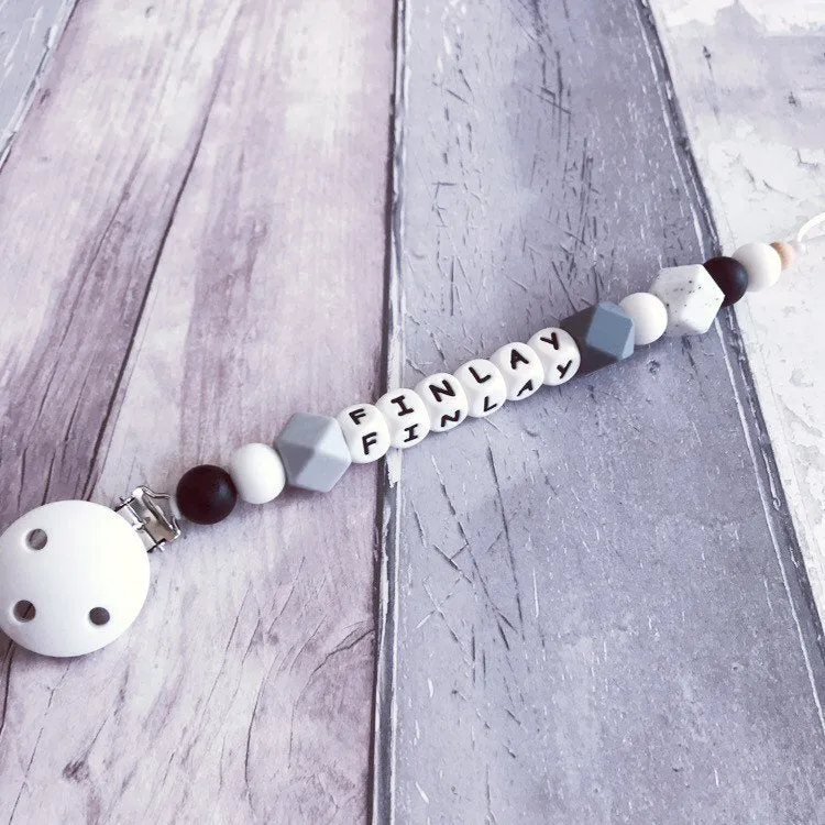 Personalised Silicone Dummy Clip - Monochrome