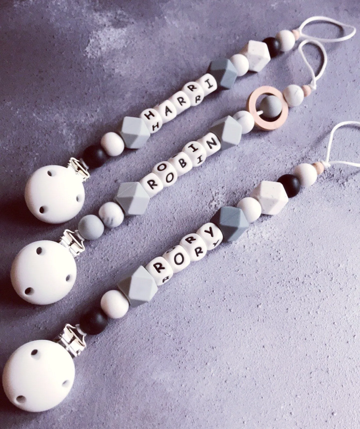 Personalised Silicone Dummy Clip - Monochrome