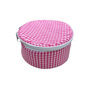 Personalized Gingham Hot Pink Round Multi Purpose Pouch