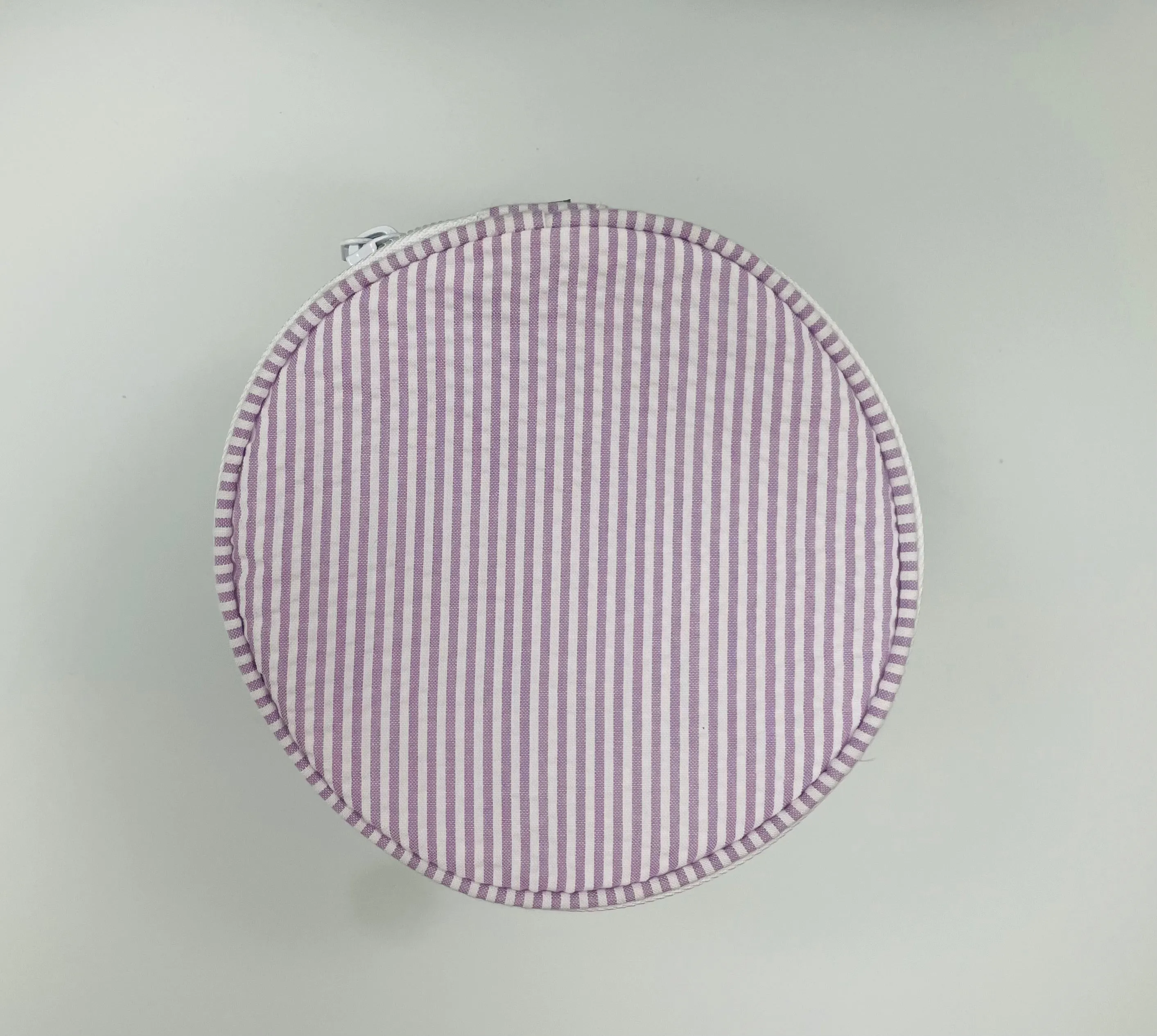 Personalized Seersucker Lilac Round Multi Purpose Pouch