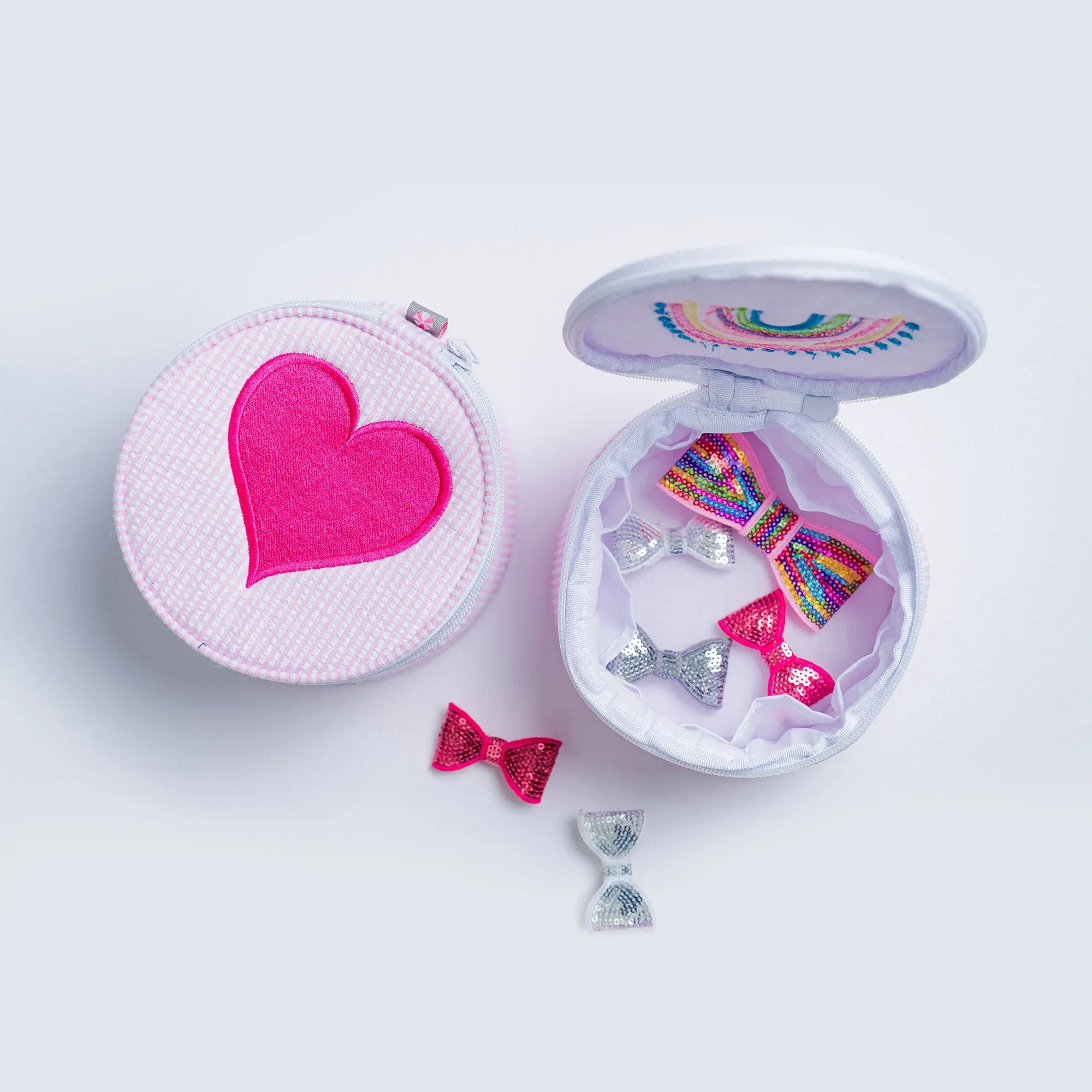Personalized Seersucker Lilac Round Multi Purpose Pouch