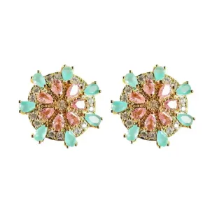 Pink and Turquoise Sparkling Sand Dollar Stud Earrings