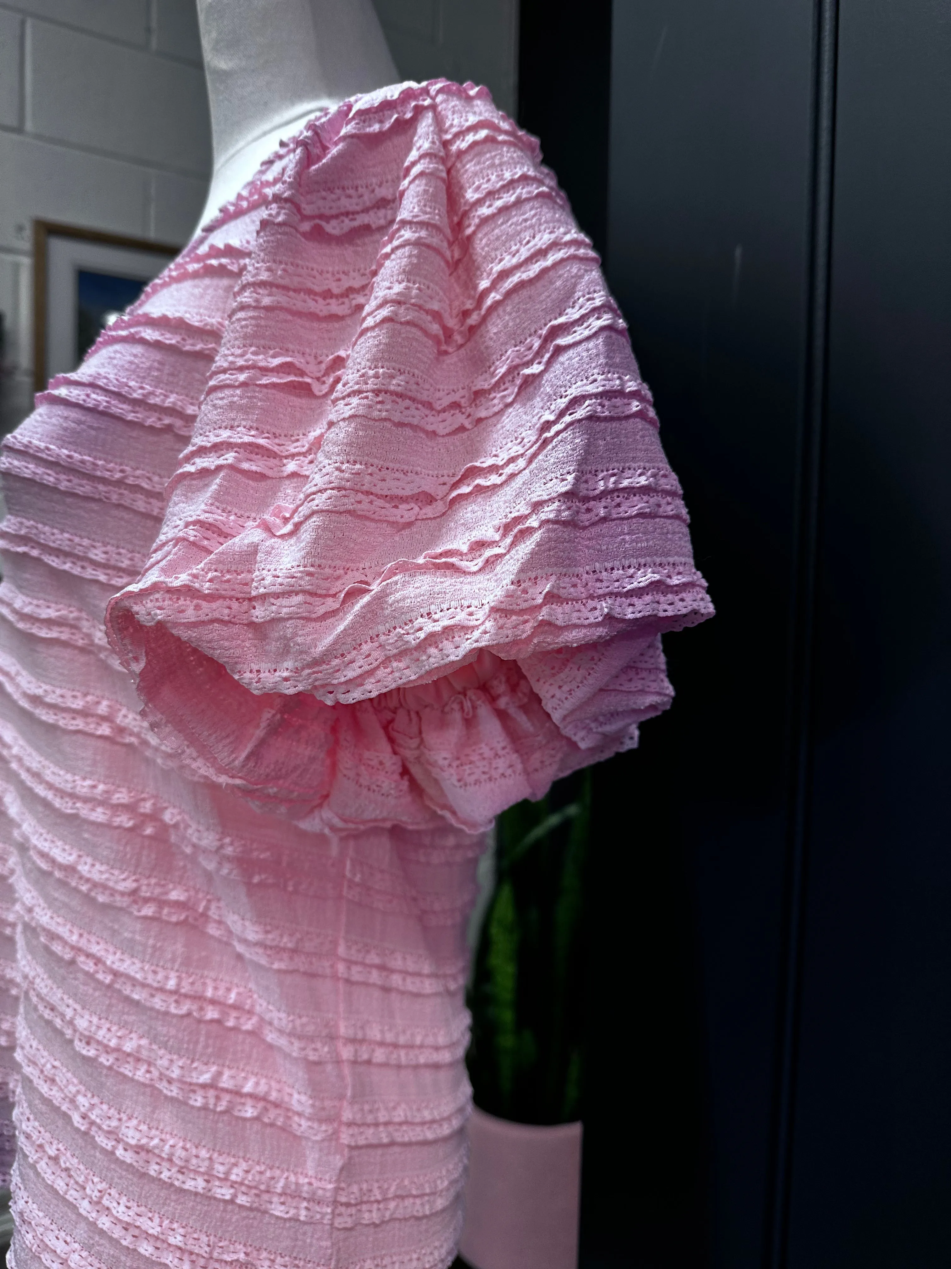 Pink Ruffle Textured Top